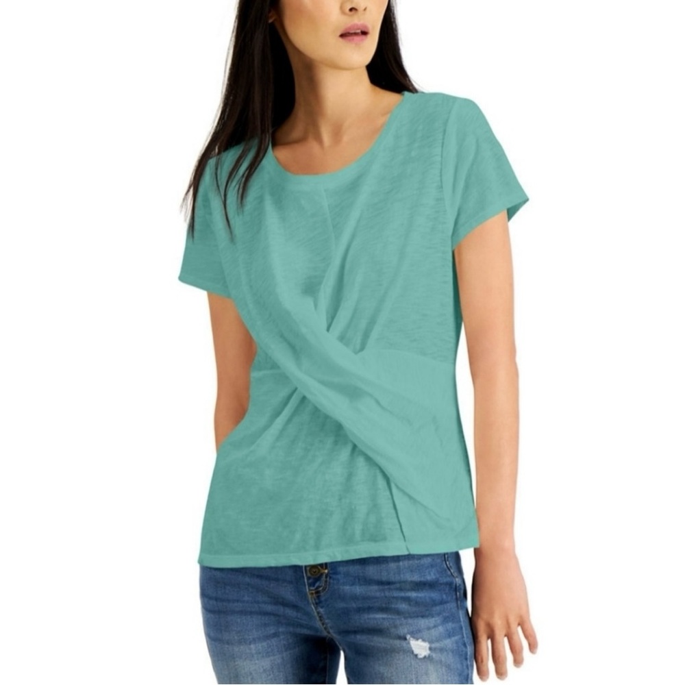 NWT! INC Twist Front XXL T Shirt Teal Blue Green